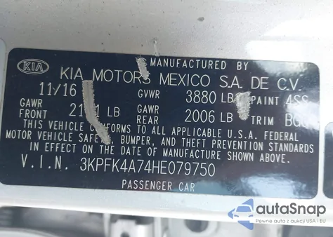 2017 Kia Forte Lx из США, поврежденный, VIN 3KPFK4A74HE079750